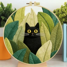 1PC 20*20cm/7.9*7.9in,Mischievous Black Cats Embroidery Kit, DIY Handmade Embroidery Set For Adult Beginners, Home Gift, Women's Sewing Gift, Including User Manual, Printed Pattern Fabric, Embroidery Frame, Needle And Thread. - 20*20cm/7.9*7.9in - View 6