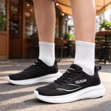 Women's Casual Sports Shoes, Spring/Autumn Breathable Soft Sole Lightweight White Sneakers, Versatile Running Shoes For Students - Black and White - View 5