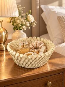 1pc Decorative Sculpture Bowl, Exquisite Twisted Pattern With Floral Edge, Modern Home Decor Storage, Suitable For Coffee Table, Entryway Table, Bedroom Nightstand, Vanity And Modern Interior Style, Home Decor, Room Decor, Bedroom Decor - Multicolor - View 1