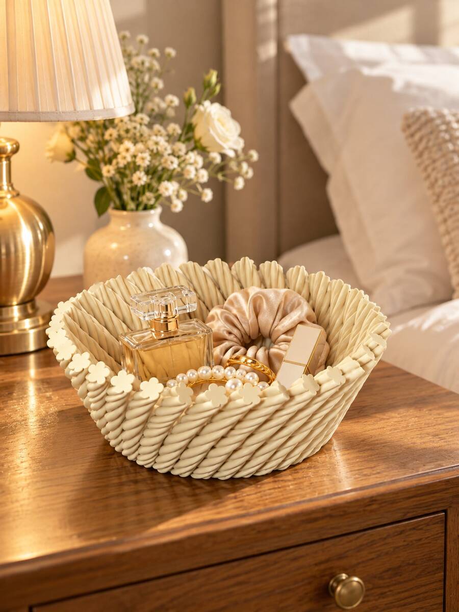 1pc Decorative Sculpture Bowl, Exquisite Twisted Pattern With Floral Edge, Modern Home Decor Storage, Suitable For Coffee Table, Entryway Table, Bedroom Nightstand, Vanity And Modern Interior Style, Home Decor, Room Decor, Bedroom Decor - Multicolor - View 1