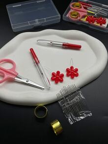 [21pcs Box Set]Portable Home Sewing Kit, Includes 16 Hand Sewing Needles, Plum Blossom Threader, Gold Thimble And Pink Round-Head Small Scissors, Suitable For Embroidery, Knitting, Daily Clothing Repair, Christmas Themed Decoration And Other Handmade Crafts - Sewing Kit - View 7