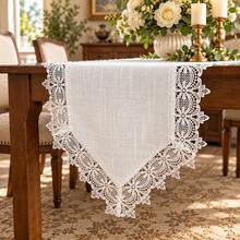 1 cái khăn trải bàn ren phong cách vintage farmhouse thêu họa tiết, viền ren hoa thanh lịch, trang trí bàn ăn kiểu Pháp mộc mạc cho đám cưới, tiệc cô dâu, tiệc tùng và trang trí nhà cửa - trắng - Xem 3