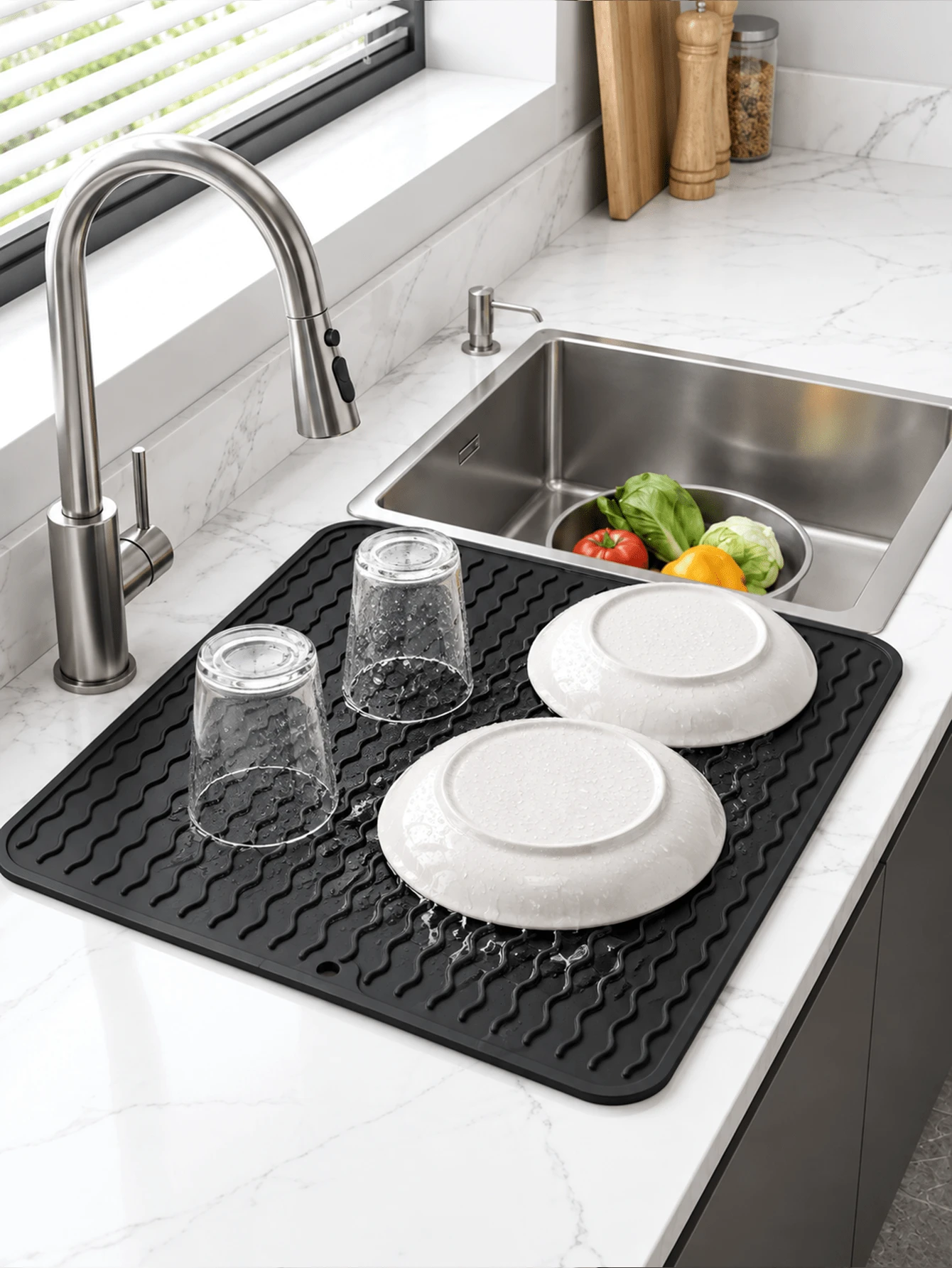 Silicone Dish Drying Mat, Foldable Kitchen Drying Mat, Dish Drainer Mat, Bowl Drying Mat, Coffee Bar Mat, Kitchen Non-Slip Stove Mat, Foldable And Rollable For Easy Storage, Kitchen Essential, Suitable For Kitchen And Bathroom, Kitchen Decor. Multi-Functional Drying Mat, Halloween, Christmas, Best Gift, Kitchen Gadget, Desktop Accessory - View 1