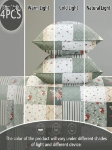 4-Piece Green Plaid Plant Daisy Rose Pattern Bedding Set, Includes 1 Fitted Sheet, 1 Flat Sheet And 2 Pillowcases, Pillow Inserts Not Included. Luxury Fitted Sheet Set, Suitable For King, Queen, Full And Twin Size Beds, Deep Pocket Design, Pillowcases Up To 11.8 Inches, Soft And Breathable, Wrinkle-Resistant, Perfect For Back To School Or Dorm Use. - Multicolor - View 4