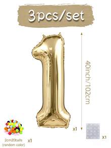 1 Set 40 Inch Large Light Gold Number Foil Balloons With Colorful Plush Balls, Platinum Number Birthday Balloons, Suitable For Birthday Party Decoration, Shower, Gathering (Self-Adhesive Plush Balls, Random Color) - View 2