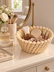 1pc Decorative Storage Basket, Twisted Rope Texture & Lace Design, Can Store Lipstick, Skincare, Hair Clips And Perfume, Suitable For Vanity, Dressing Table And Bedroom Shelf, Create A Tidy Makeup Area, Vanity Storage, Cosmetic Storage, Home Decor Set - Multicolor - View 5