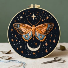 1PC 20*20cm/7.9*7.9in,Insects In The Night Sky Embroidery Kit, DIY Handmade Embroidery Set For Adult Beginners, Home Gift, Women's Sewing Gift, Including User Manual, Printed Pattern Fabric, Embroidery Frame, Needle And Thread. - 20*20cm/7.9*7.9in - View 4
