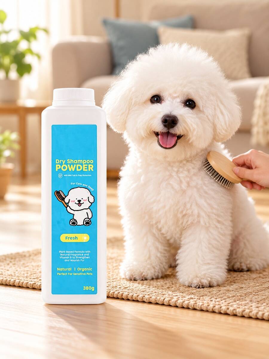 13.4oz Pet Waterless Dry Shampoo Powder, Suitable For Dogs And Cats, No-Rinse Pet Grooming Powder, Fresh Scent, Easy To Comb, Suitable For Home And Travel Use - 380g - View 1
