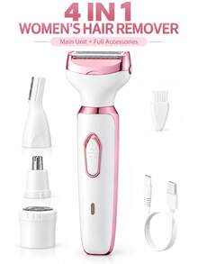 GENAI 4-In-1 Women's Electric Hair Removal Set, USB Rechargeable Multi-Function Trimmer, Includes Eyebrow Trimmer, Nose Hair Trimmer And Bikini Trimmer, Portable Gentle Hair Removal, Suitable For Face, Legs And Bikini Area, Ideal Gift For Women - View 1