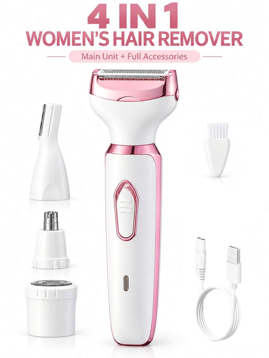 GENAI 4-In-1 Women's Electric Hair Removal Set, USB Rechargeable Multi-Function Trimmer, Includes Eyebrow Trimmer, Nose Hair Trimmer And Bikini Trimmer, Portable Gentle Hair Removal, Suitable For Face, Legs And Bikini Area, Ideal Gift For Women - View 1