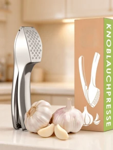 19-Centimeter Kitchen Garlic Press, Easy-To-Clean Manual Garlic Press, Durable Garlic Press For Crushing Fresh Garlic Cloves And Making Sauces And Marinades - Silver - View 1