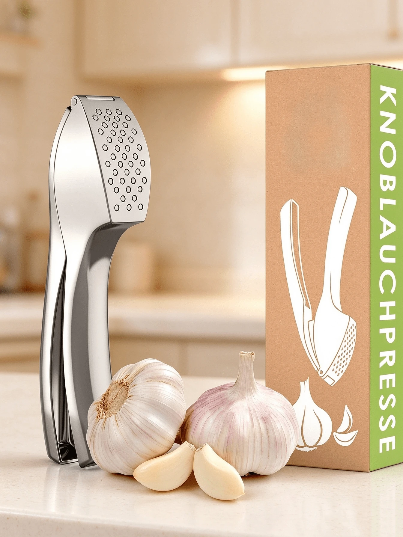 19-Centimeter Kitchen Garlic Press, Easy-To-Clean Manual Garlic Press, Durable Garlic Press For Crushing Fresh Garlic Cloves And Making Sauces And Marinades - Silver - View 1