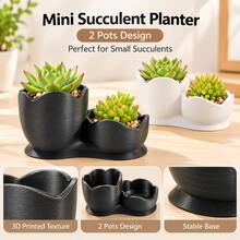 1pc Hot-Selling 3D Printed Succulent Plant Pot, Dual-Connected Tulip Flower Shape Planter, 2-In-1 Mini Desktop Planter, Suitable For Small Cactus And Succulents, Aesthetic Desktop Decor, Black/White Optional - Multicolor - View 1
