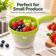 1pc Small Handheld Kitchen Colander Basket, Multi-Layer Fruit Washing Tool, Hanging Plastic Vegetable Basin, Draining Spoon, Creative Fruit Basket, Fruit Colander, Fruit Washer, Multi-Layer Vegetable Colander, Rice Strainer With Handle, Luxury Fruit Filtering Tray, Suitable For Washing Small Berries, Tomatoes And Grapes - Multicolor - View 7