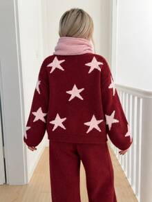 Women's Sweater, NewDesign Autumn/Winter All-MatchTops Minimalist Casual Versatile Five-Pointed Star Jacquard Loose Knit Fall - Pink Brown - View 7