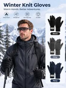 1 Pair Unisex Winter Warm Touchscreen Gloves, Pineapple Pattern Thickened Fleece Lining, Finger-Separated Cold-Proof Gloves, Suitable For Daily And Outdoor Use - Multicolor - View 1