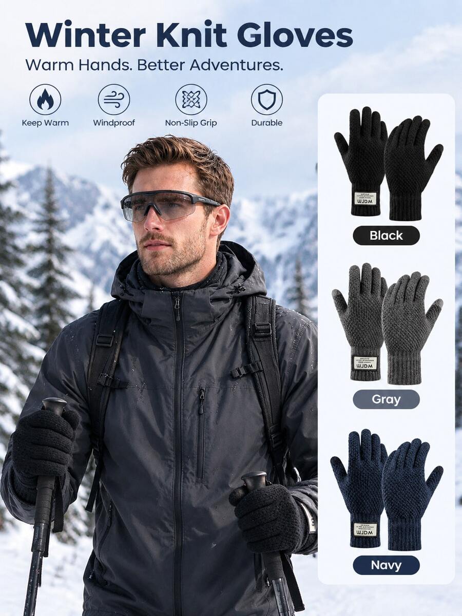 1 Pair Unisex Winter Warm Touchscreen Gloves, Pineapple Pattern Thickened Fleece Lining, Finger-Separated Cold-Proof Gloves, Suitable For Daily And Outdoor Use - Multicolor - View 1