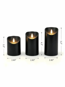 1/3pcs Black Flameless LED Pillar Candles, 3D Flickering Realistic Flame, Battery Operated Warm White Light Simulation Candles, Smokeless Electronic Candle Lights With Remote Control Timer, Suitable For Home, Bedroom, Wedding, Party, Christmas, Table Decor - Black - View 9