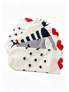 5 Pairs Women's Star Print Invisible Socks, Cute Heart Decoration Low-Cut Invisible Liner Socks, Casual Style - Multicolor - View 4