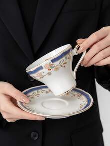 1 Set Vintage Floral Ceramic Cup And Saucer, Exquisite Gold-Rimmed Coffee Cup, Dessert And Snack Plate, British Style Afternoon Tea Cup And Saucer, Commercial Use For Cafes, Suitable For Home, Restaurant, Cafe, Dessert Shop, Gift, Gathering, Party - Multicolor - View 4