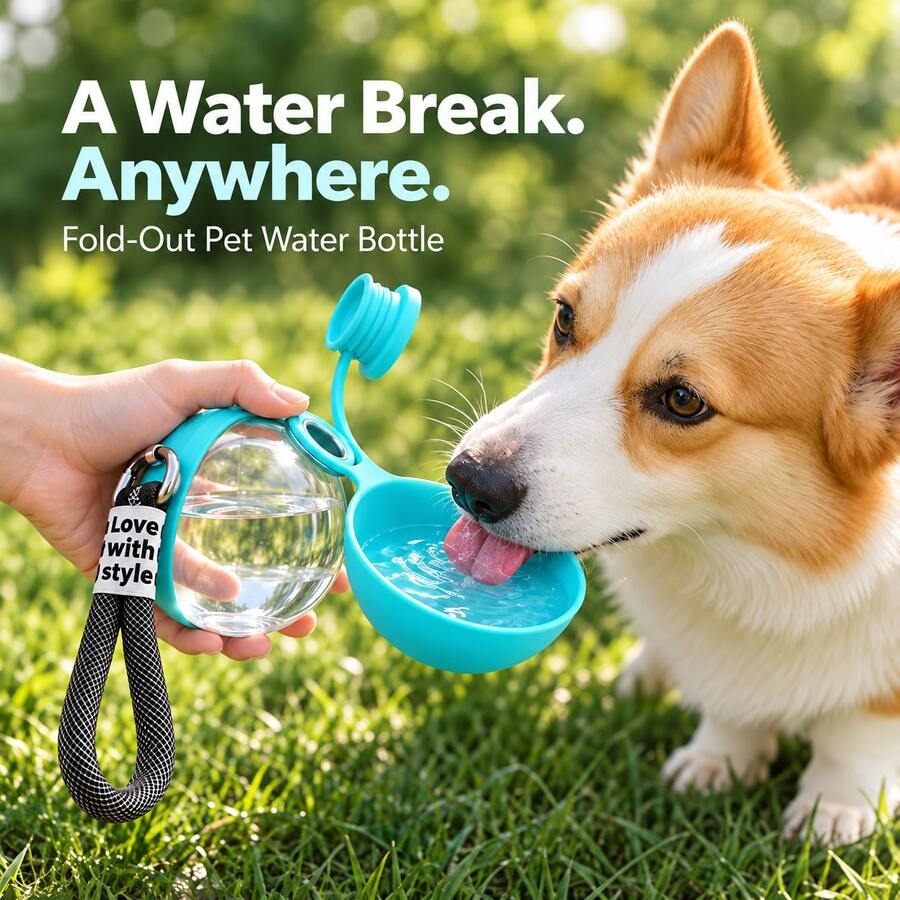 1PC 285ml Plastic Pet Water Bottle With Fold-Out Silicone Bowl And ...