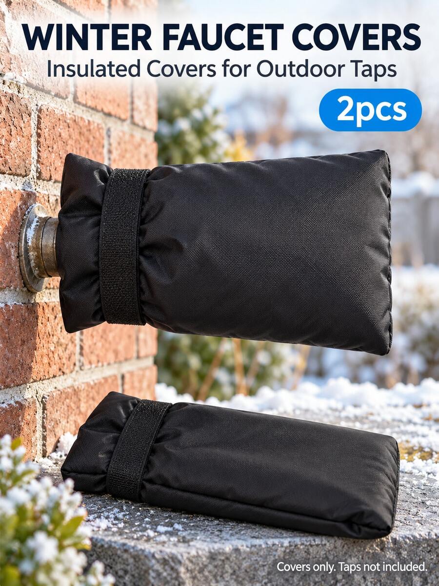 2pcs Winter Outdoor Faucet Covers, Thickened Oxford Cloth Insulated Faucet Covers With Adjustable Hook And Loop Strap, Frost Protection For Cold Weather, Suitable For Garden Faucets, Patios And Yard Faucets, Black - Multi-color - View 1