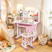 Adjustable Kids' Desk And Chair Set With Shelves - Pink - View 5