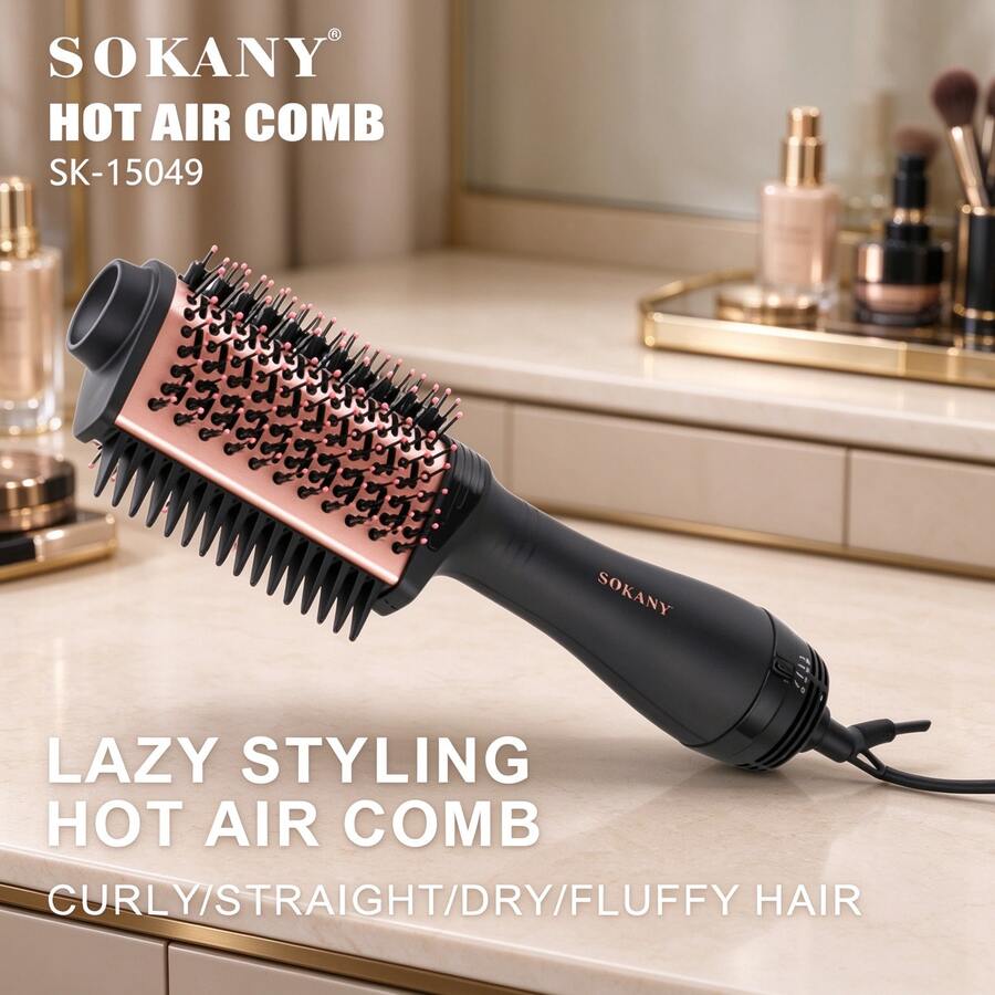SOKANY15049 Hot Air Styling Brush, Straight/Curly/Voluminous, 3-Speed, High Power, Negative Ion, Anti-Scald, Rotating Power Cord, Suitable For Daily/Party/Gift - Black - View 1