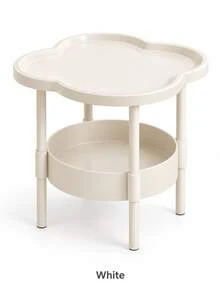1Pc Modern 2-Tier Side Table With Storage Shelf, Clover-Shaped Small End Table, Space-Saving Bedside Nightstand For Living Room, Bedroom & Study, White/Black - White - View 11