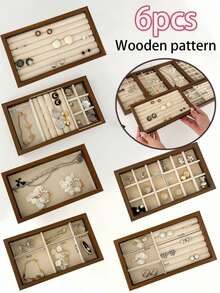 6/1pc Wooden Jewelry Tray Storage Box, Drawer Organizer, Jewelry Drawer Liner Container Display Box, For Storing Earrings, Necklaces, Rings, Bracelets, With Removable Dividers, Suitable As Gift For Women, For Storage Organization And Travel Essentials, Back To School Season - Multicolor - View 15