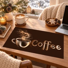 1pc Brown Coffee Cup English Pattern Placemat, Vintage Cafe Style Durable Rectangular Table Mat, Coffee Cup, Steam And "Coffee" English Print Design, Suitable For Kitchen, Dining Table, Coffee Bar Accessories, Office And Daily Home Use. - Multicolor - View 1