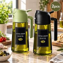 2pcs 2-In-1 Oil Dispenser And Sprayer Set, Olive Oil Spray Bottles With Pour Spout And Handle For Cooking, Air Fryer, Salad & BBQ, Black & Gree - Multicolor - View 2