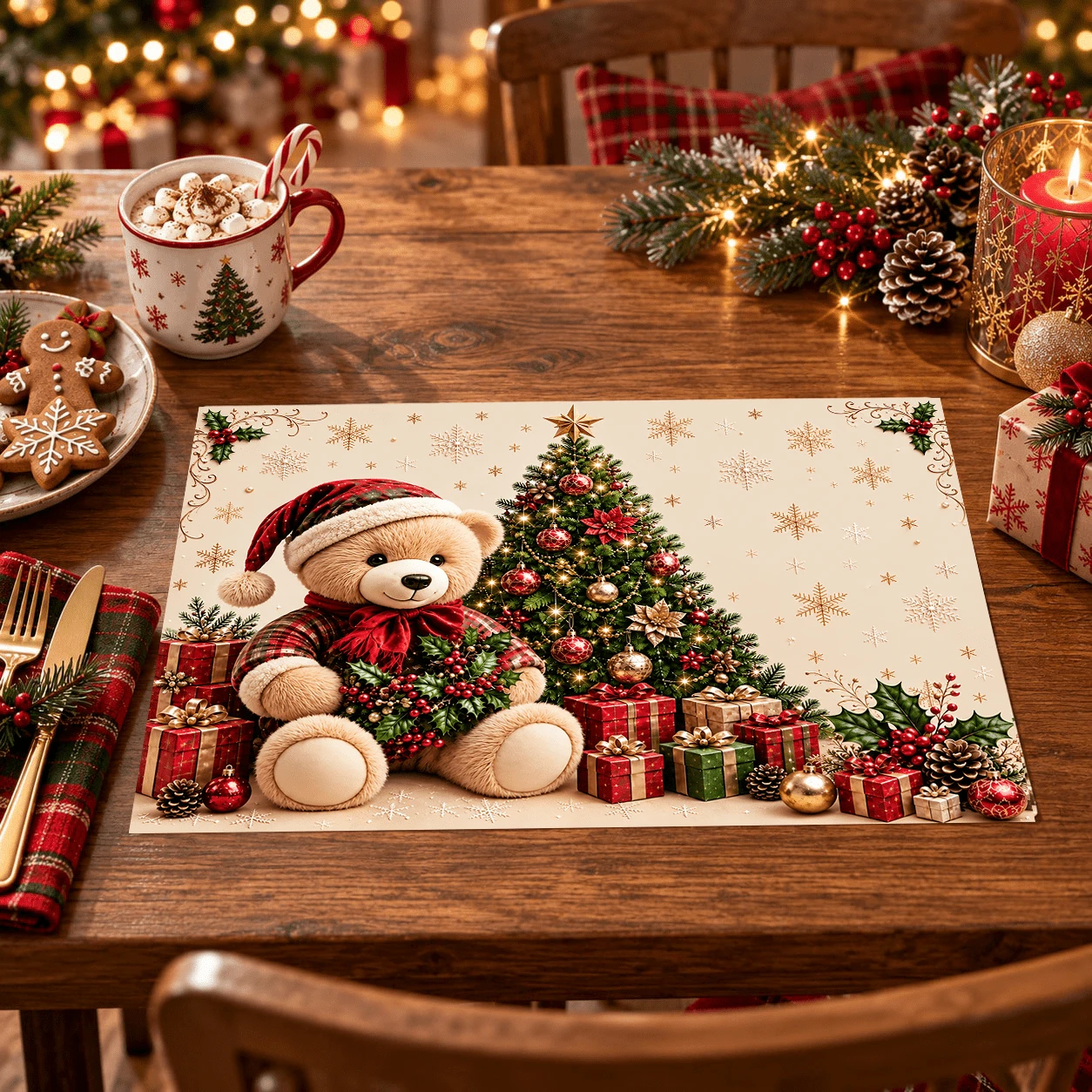 2D Flat Christmas Dish Drying Mat, 1pc, Bear, Christmas Tree And Gift Pattern Kitchen Utensil, Kitchen Dining Table Decor Absorbent Mat, Perfect For Sink And Coffee Station Decoration, Christmas Home Decor, Great Housewarming Gift - Multicolor - View 1