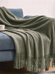Bubble Knit Throw Blanket, Ins Style Soft Cozy Blanket For Sofa, Office Nap, Air-Conditioning, Bedding Decor, Hotel Amenity - Dark Green - View 1