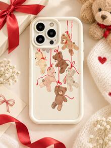 Cute Teddy Bear Phone Case, Watercolor Bear With Red Ribbon Bow Print, Vintage Sweet Cartoon Animal Pattern, Healing Style Personalized Protective Shell For Girls, Compatible With IPhone 18 Pro Max, 18 Pro, 17 Pro Max, 17 Pro, 17, 16, 15, 14, 13, 12, 11, Honor - Beige - View 1
