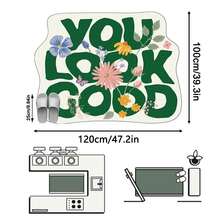 1 قطعة سجادة زخرفية بنمط حروف خضراء وزهور ملونة "YOU LOOK GOOD"، بتصميم ريفي فرنسي طازج رومانسي فني من الكشمير الصناعي، شكل غير متماثل، قابلة للغسل في الغسالة، مناسبة للاستخدام اليومي في المنزل/المدخل/الحمام/المطبخ/بجانب السرير/جميع الفصول، حصيرة أرضية ممتعة، ديكور منزلي جمالي - متعدد الألوان - مشاهدة 4