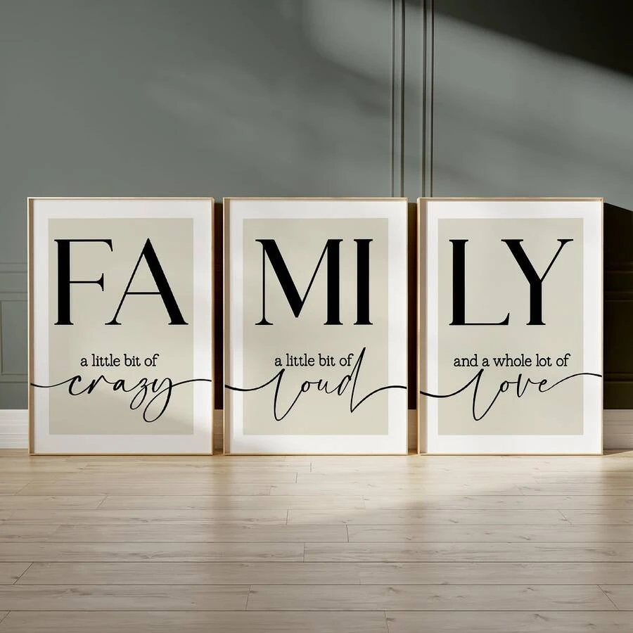 3pcs Unframed Family Quote Wall Art Prints, A Little Bit Of Crazy Typography Posters, Neutral Wall Decor For Living Room, Bedroom, Hallway & Gallery Wall - A - View 1