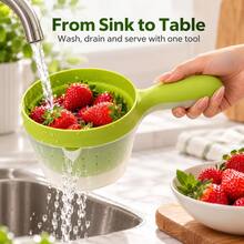 1pc Small Handheld Kitchen Colander Basket, Multi-Layer Fruit Washing Tool, Hanging Plastic Vegetable Basin, Draining Spoon, Creative Fruit Basket, Fruit Colander, Fruit Washer, Multi-Layer Vegetable Colander, Rice Strainer With Handle, Luxury Fruit Filtering Tray, Suitable For Washing Small Berries, Tomatoes And Grapes - Multicolor - View 8
