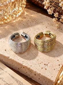 2pcs Women's Multi-Layer Wrap Open Ring Set, Gold & Silver Dual-Tone Wide Band Rings, Vintage Luxury Textured Rings, Personalized Fashion Daily Wear Jewelry Accessories - Multicolor - View 6