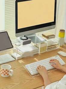 15° Slanted Wrist Support Transparent Minimalist Keyboard Desk Extension Stand, Stable Adjustable Height Desktop Stand For Typists, Office Workers, Home Office Typing Work, Back To School - Multicolor - View 4