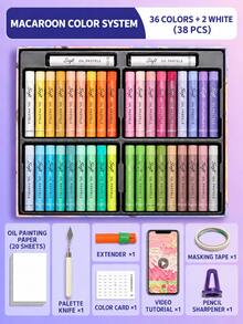 24/36/48 Colors Soft Oil Pastel Set, Macaron Color Crayons With Drawing Paper And Scraper, Suitable For Children, Elementary Students, DIY Crafts, Painting And Art Supplies - Multicolor - View 8