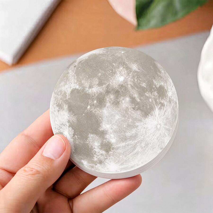 1pc Multicolor Moon Pattern Round Self-Adhesive Sticky Notes, Creative Memo Pads For Office And Study, Suitable For Journaling And Daily Reminders, Ideal Gift For Back To School, Birthday And Christmas - one-size - View 1