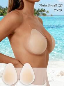 2pcs/Pack Teardrop-Shaped Silicone Breast Pads, Water Drop Shape, Self-Adhesive Breast Covers, Easy To Use, Invisible Design, Suitable For Wedding Dresses, Backless Or Open-Back Styles - Khaki - 2 Pieces - View 1