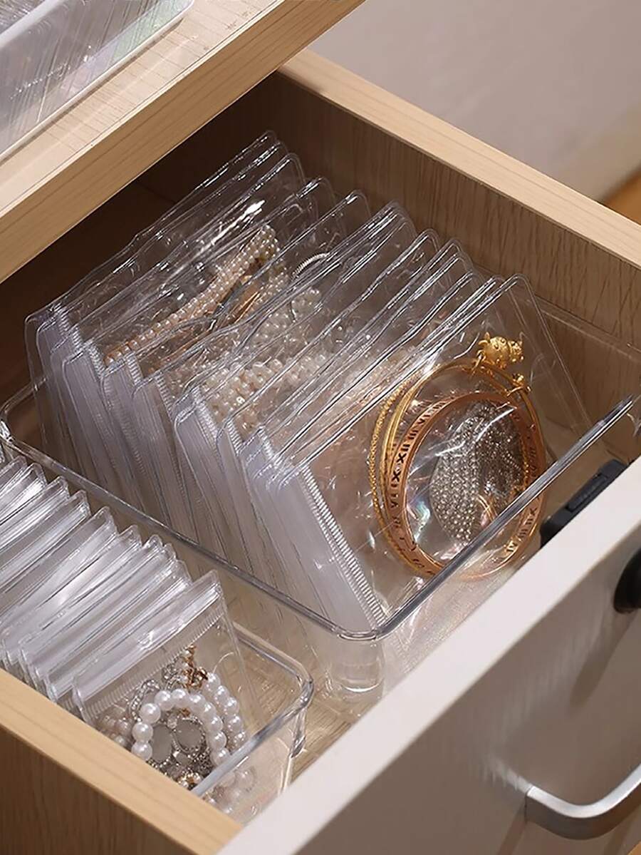 100pcs PVC Transparent Reusable Sealable Jewelry Bags With Zipper, Anti ...