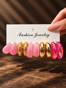 40/10pcs Elegant Fashion Vintage Versatile Creative Multi-Color Gold Flower, Water Drop, Geometric Square, Leopard Print Earrings Set, Perfect Gift For Girlfriend/Mom/Friend - Multicolor - View 9