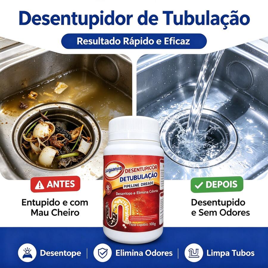 O poderoso agente de desobstrução de tubos e pó de desobstrução específico de esgoto remove efetivamente odores e bloqueia - Em pó - Visão 1