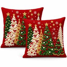 2PCS Red Christmas Pillow Covers, Colorful Christmas Tree, Gold Star, Snowflake And Bow Pattern, Soft And Breathable, Suitable For Office, Bedroom, Living Room And Sofa, Pillow Insert Not Included. - Multicolor - View 8