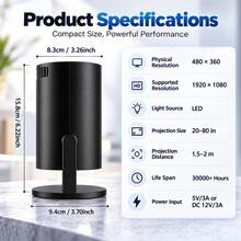 2026 New High-Definition Smart Projector, 50ANSI Home Video Projector, No Screen Required, Bedroom Wall Projection, 180° Rotating Mini Home Theater With Remote Control, Perfect For Office, Outdoor, Camping, Bedroom, Living Room And Family Gatherings - Black - View 7