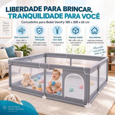 Cercadinho para Bebês 180x200x65cm Cercado Infantil Playground Seguro, Tela Respirável Porta com Zíper Chiqueirinho Pula Pula Cercadinho