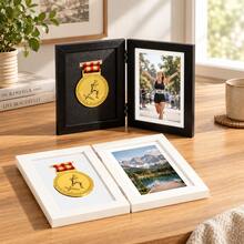 1pc Medal Display Box Black MDF Shadow Box Marathon Medal Display Frame Holds 1 Medal And 6x4 Photo Sports Award Wall Mount Or Desktop Decor - 1PC - View 2